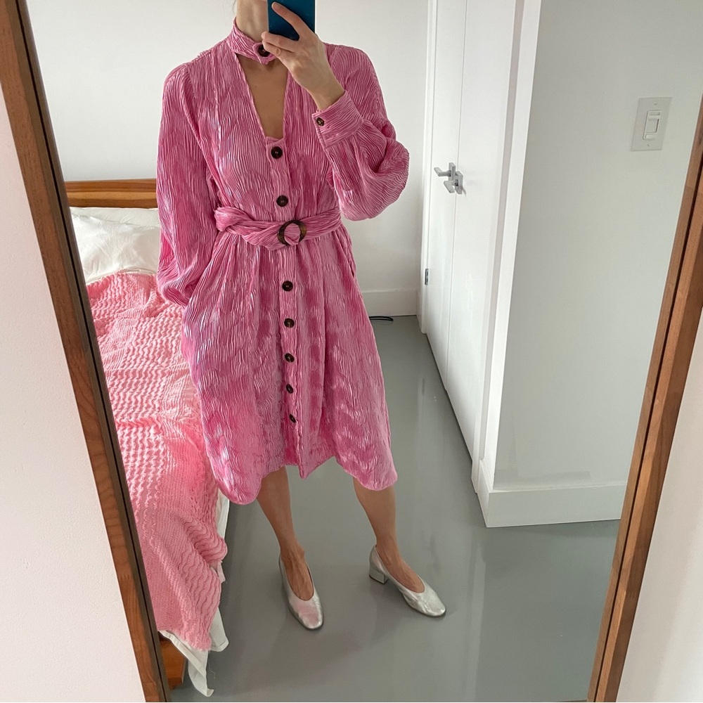 Ganni pink long sleeve dress
